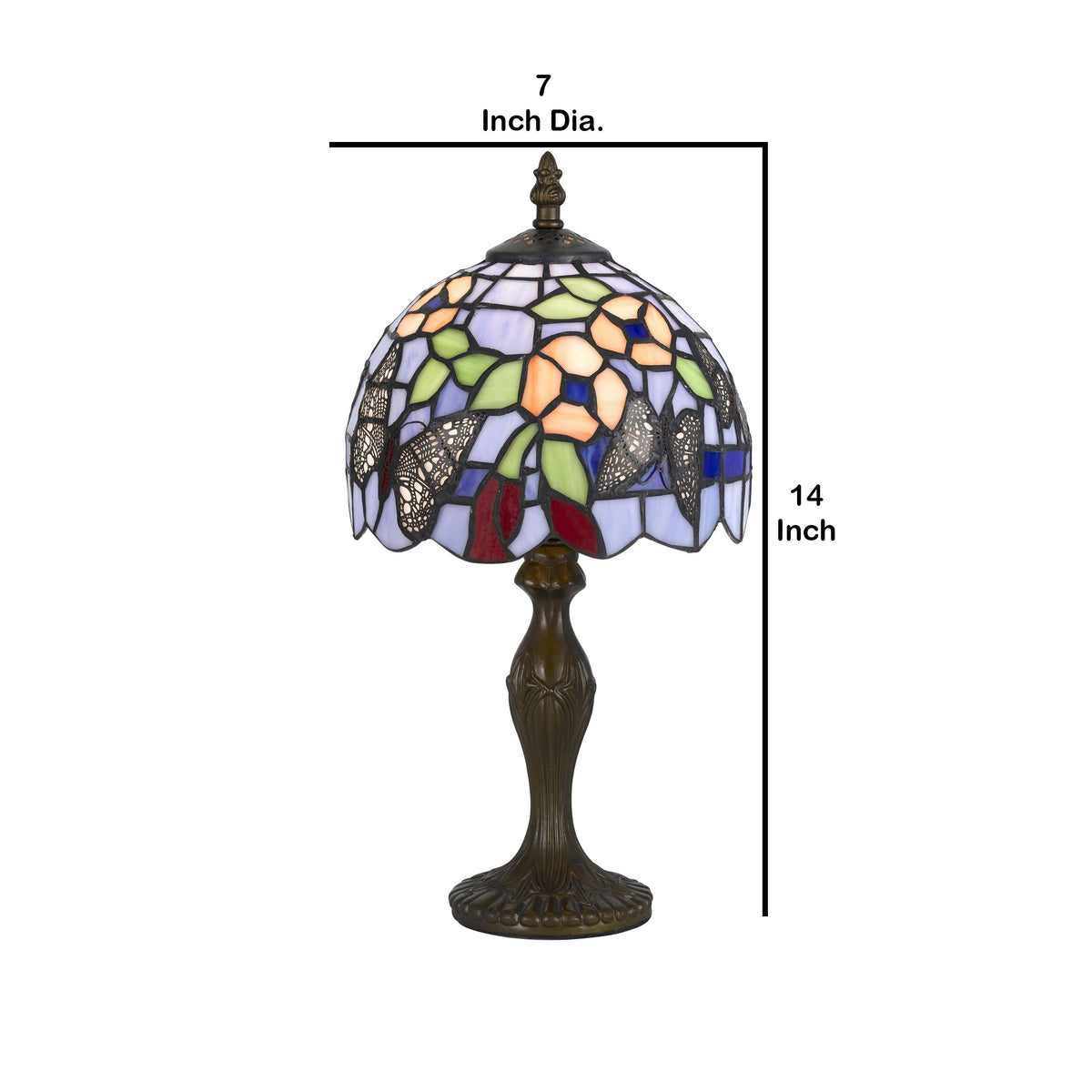 Metal Body Tiffany Table Lamp with Butterfly Design Shade, Multicolor - BM223641