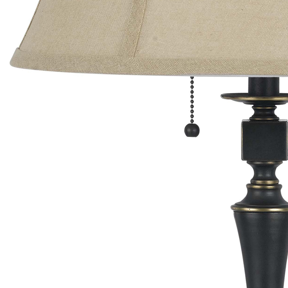 Metal Body Table Lamp with Fabric Tapered Bell Shade, Beige and Black - BM223689