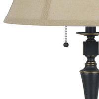 Metal Body Table Lamp with Fabric Tapered Bell Shade, Beige and Black - BM223689