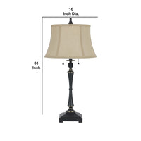 Metal Body Table Lamp with Fabric Tapered Bell Shade, Beige and Black - BM223689