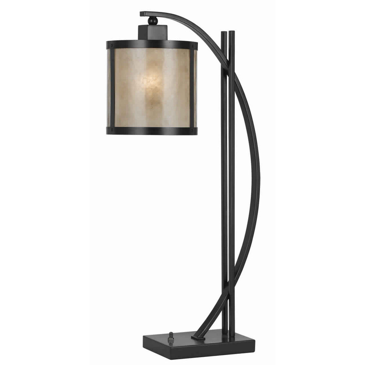 60 Watt Table Lamp with Metal Body and Mica Drum Shade, Black - BM223695