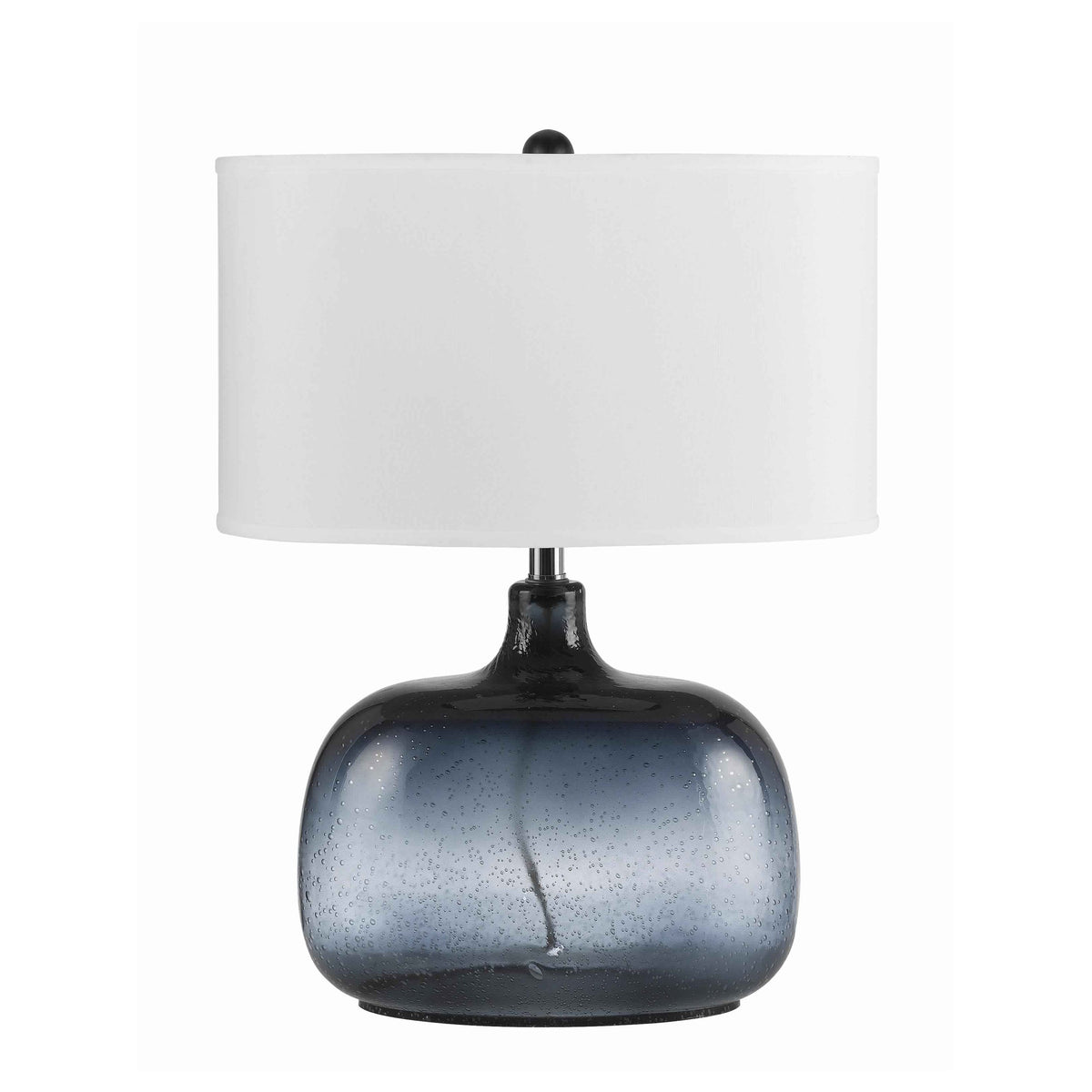 Glass Body Table Lamp with Drum Shade and Bubble Design, Blue and White - BM223699