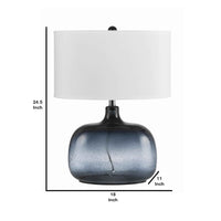 Glass Body Table Lamp with Drum Shade and Bubble Design, Blue and White - BM223699
