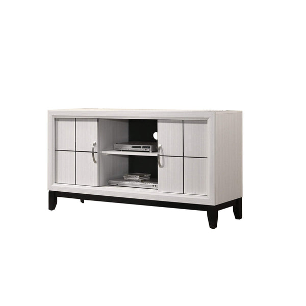 Wooden TV Stand with 2 Cabinets and 2 Open Compartments, White and Black - BM224619