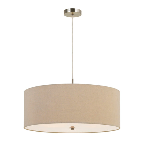 60W x 3 Drum Shade Pendant Fixture, Beige and Silver - BM224706