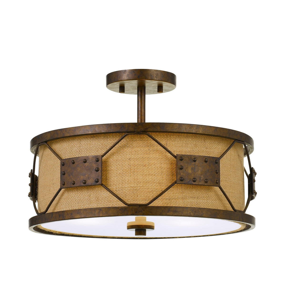 Metal Frame Drum Shade Pendant Fixture with Lattice Design, Rustic Bronze - BM224781