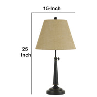 25 Inch Tapered Fabric Adjustable Table Lamp, Pedestal Base, Beige, Black - BM224813
