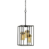 Rectangular Open Cage Design Pendant with Cylindrical Glass Shade, Black - BM224818