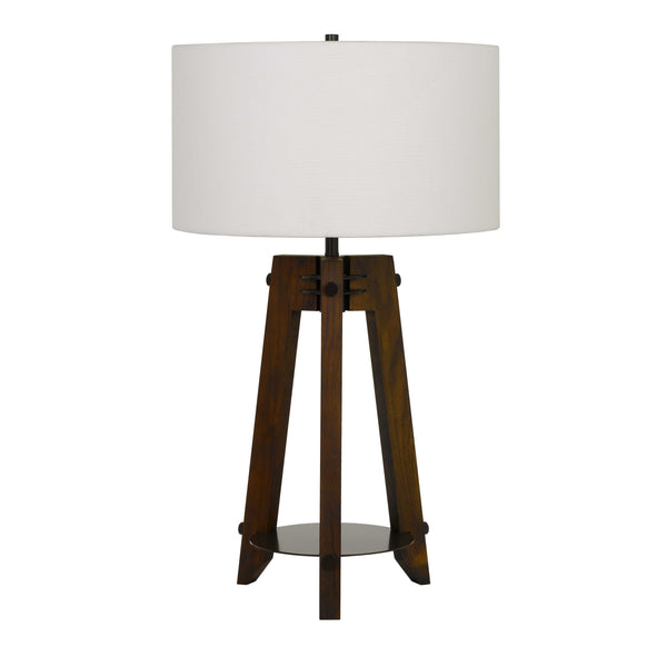Drum Shade Table Lamp with Wooden Tripod Base, White and Brown - BM224833