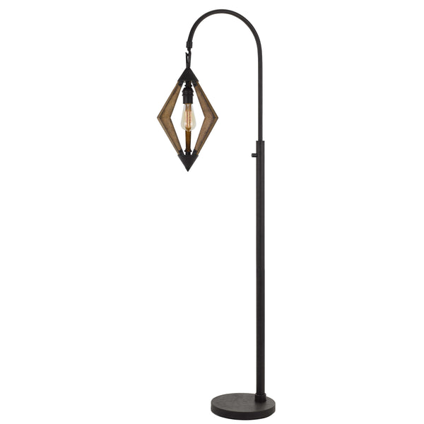 Tubular Metal Downbridge Floor Lamp with Wooden Accents, Black - BM224843