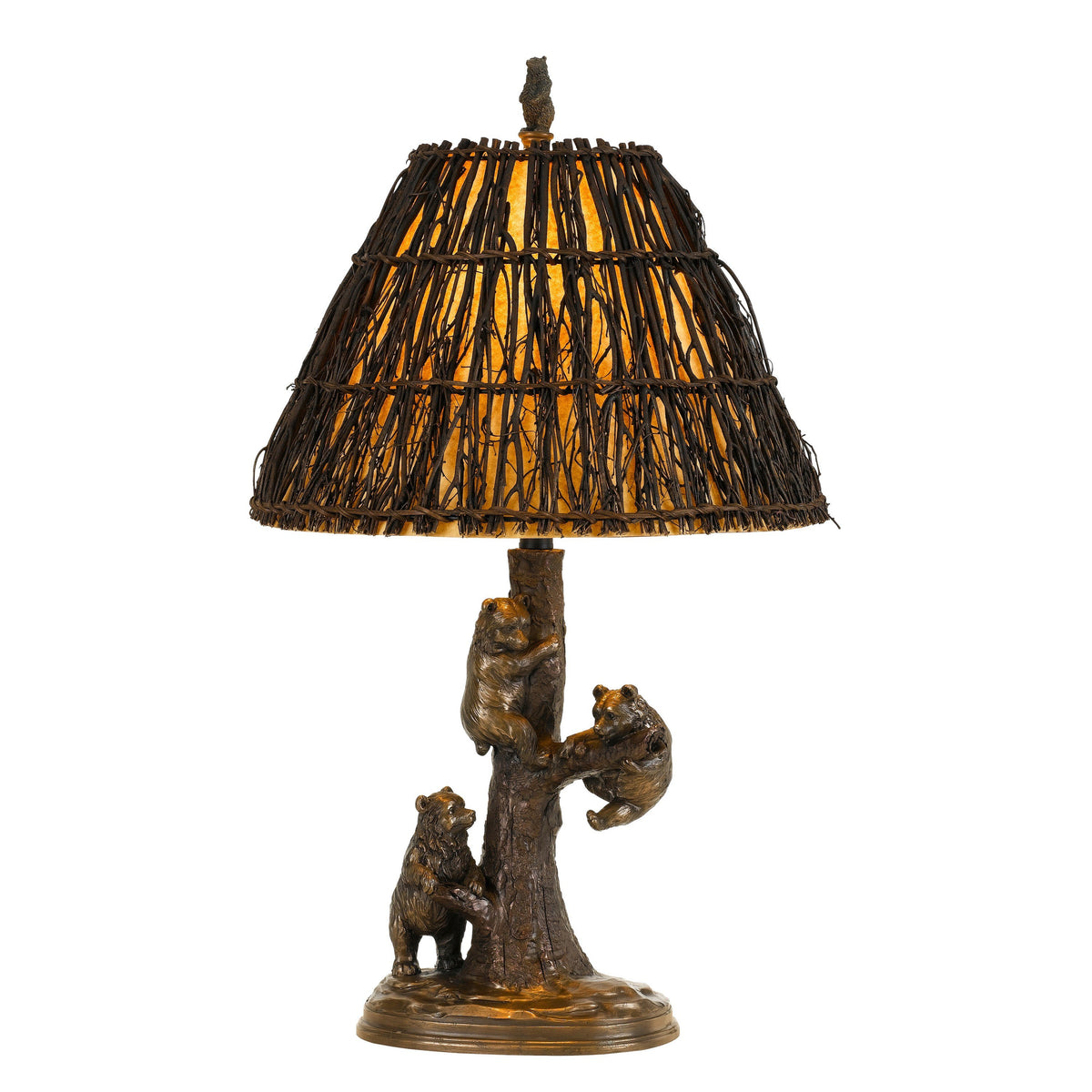150 Watt Resin Body Table Lamp with Bear Design and Twig Shade, Bronze - BM224880