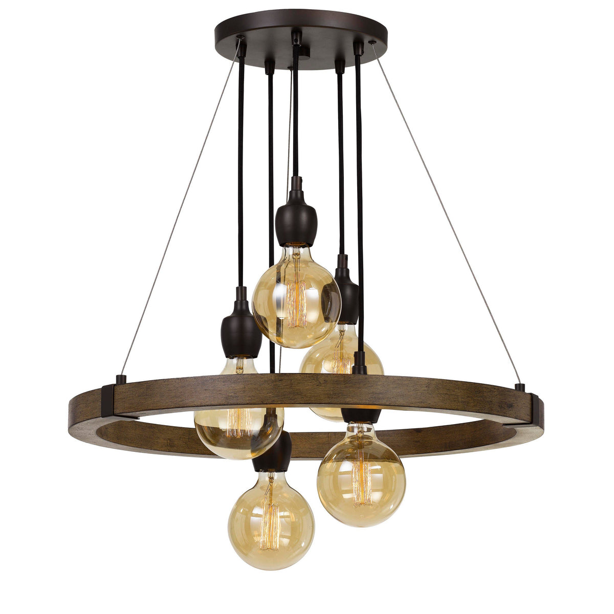 60 X 5 Watt Wood and Metal Frame Chandelier, Black and Brown - BM224881