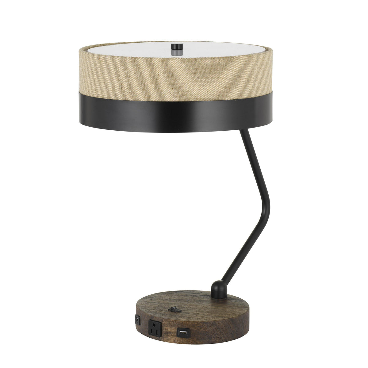Metal Lined Fabric Shade Desk Lamp with Wooden Base, Beige and Black - BM224889