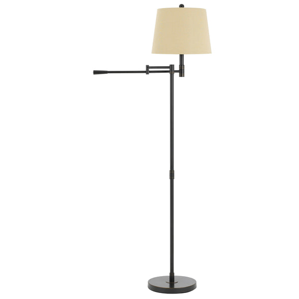 Metal Floor Lamp with Swing Arm and Tubular Stand, Beige and Black - BM224913