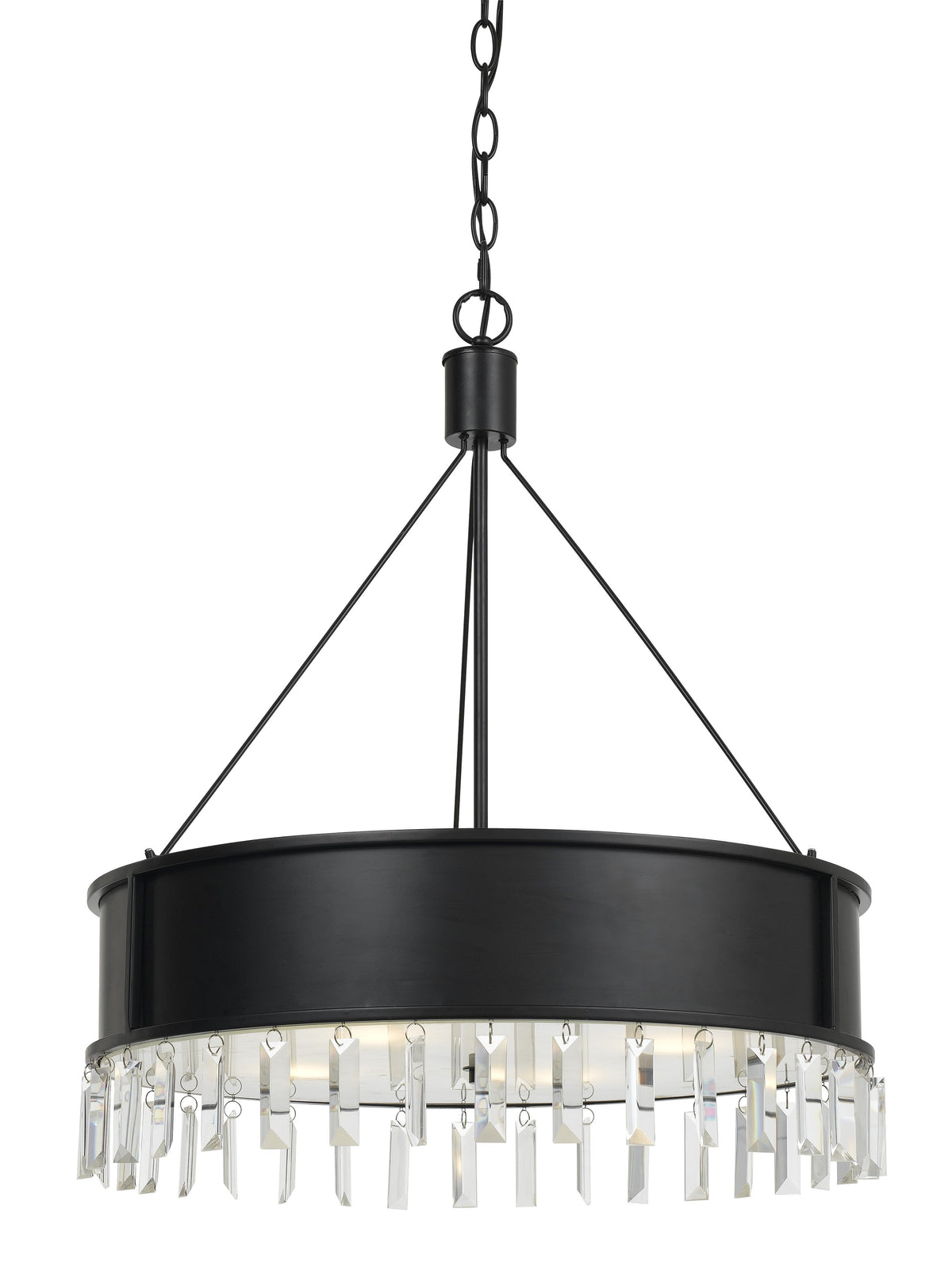 4 Bulb Round Metal Body Chandelier with Hanging Crystal Accents, Black - BM224914