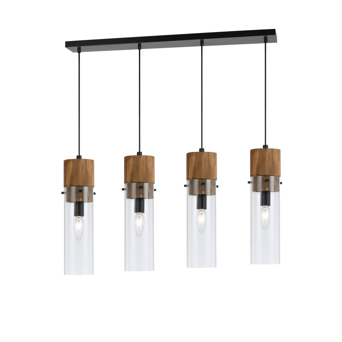 60 X 4 Watt Wood and Metal Fixture with Cylindrical Shades, Brown and Black - BM224935