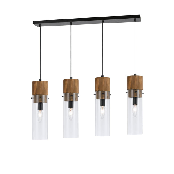 60 X 4 Watt Wood and Metal Fixture with Cylindrical Shades, Brown and Black - BM224935