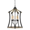 5 Bulb Pendant Fixture with Wooden and Metal Frame, Brown and Black - BM224958