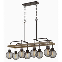 8 Bulb Chandelier with Wooden Frame and Metal Orb Shades, Brown and Black - BM224975