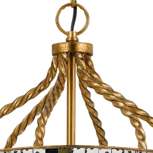 Benjara 25 Inch Metal Chandelier Pendant, Bird Cage Design, Woven Rope,  Gold - BM224983