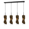 4 Light Metal Frame Pendant Fixture with Wooden and Glass Shades, Brown - BM225000