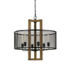 60 X 6 Wooden Chandelier with Round Metal Mesh Shade, Black and Brown - BM225009
