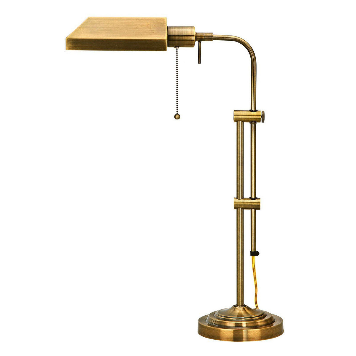 Metal Rectangular Desk Lamp with Adjustable Pole, Gold - BM225083