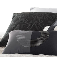 7 Piece Queen Cotton Comforter Set with Geometric Print, Gray and Black - BM225150