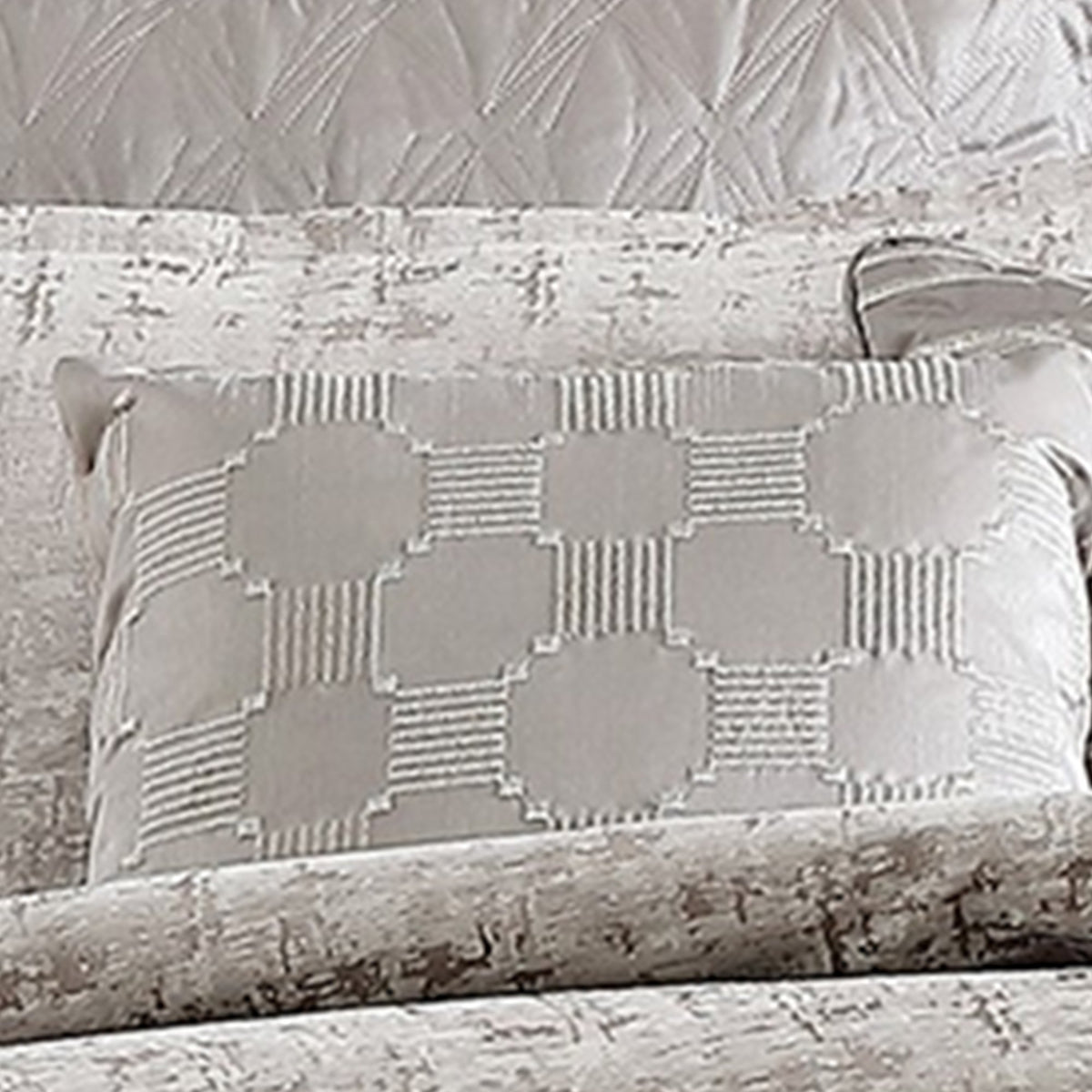 9 Piece Queen Polyester Comforter Set with Jacquard Print, Gray - BM225158