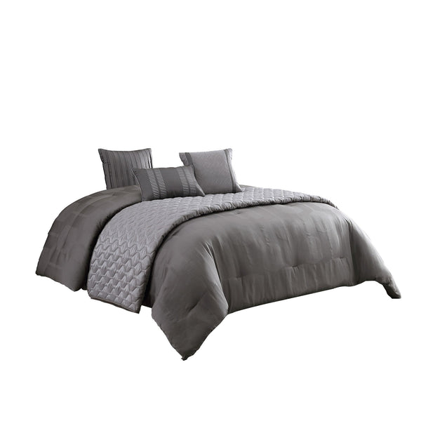 10 Piece Queen Polyester Comforter Set with Geometric Print, Gray - BM225160