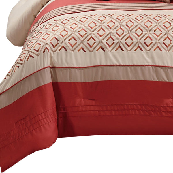 8 Piece King Polyester Comforter Set with Geometric Embroidery, Orange - BM225171