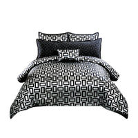6 Piece Polyester King Comforter Set with Geometric Print, Gray and Black - BM225175