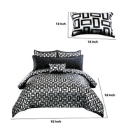 6 Piece Polyester Queen Comforter Set with Geometric Print, Gray and Black - BM225176