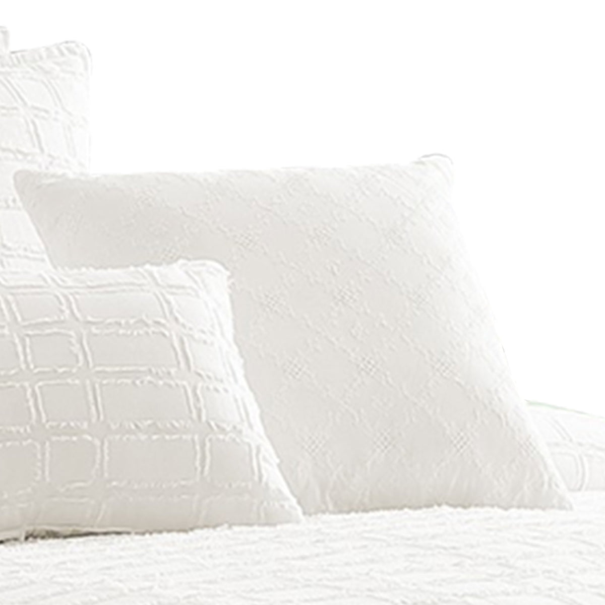 7 Piece Cotton Queen Comforter Set with Fringe Details, White - BM225178