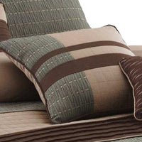 7 Piece Queen Comforter Set with Pleats and Texture, Gray and Brown - BM225184
