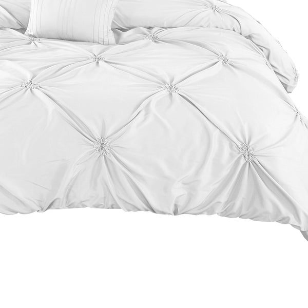 8 Piece King Polyester Comforter Set with Diamond Tufting, White - BM225185