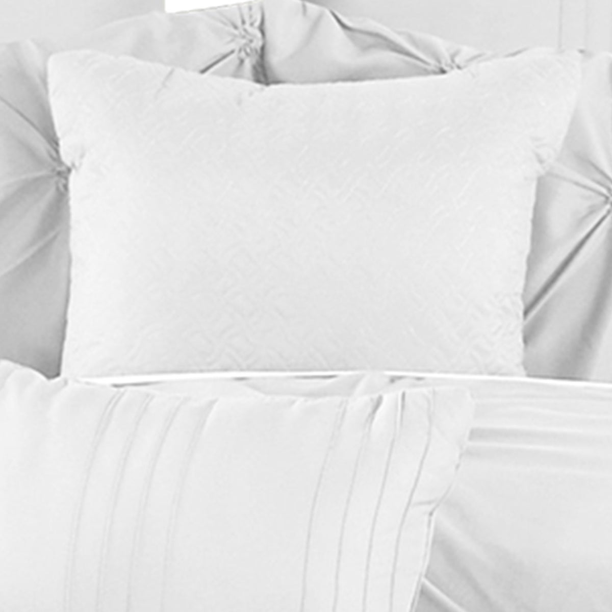 8 Piece King Polyester Comforter Set with Diamond Tufting, White - BM225185