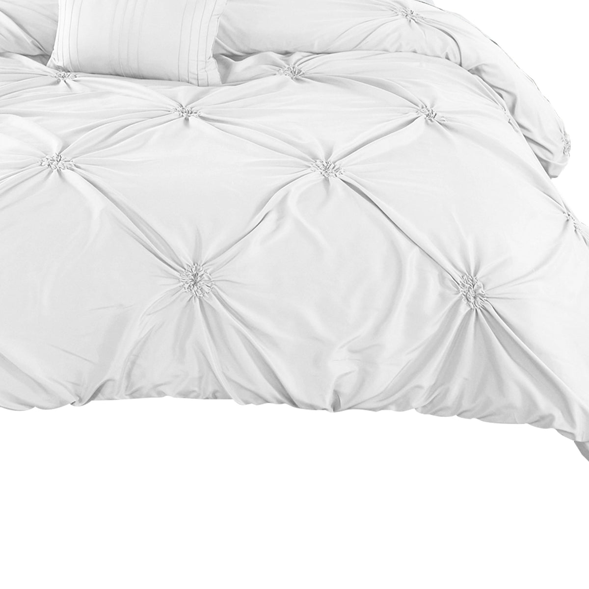 8 Piece Queen Polyester Comforter Set with Diamond Tufting, White - BM225186