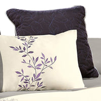 7 Piece King Polyester Comforter Set with Leaf Embroidery, Gray and Purple - BM225189
