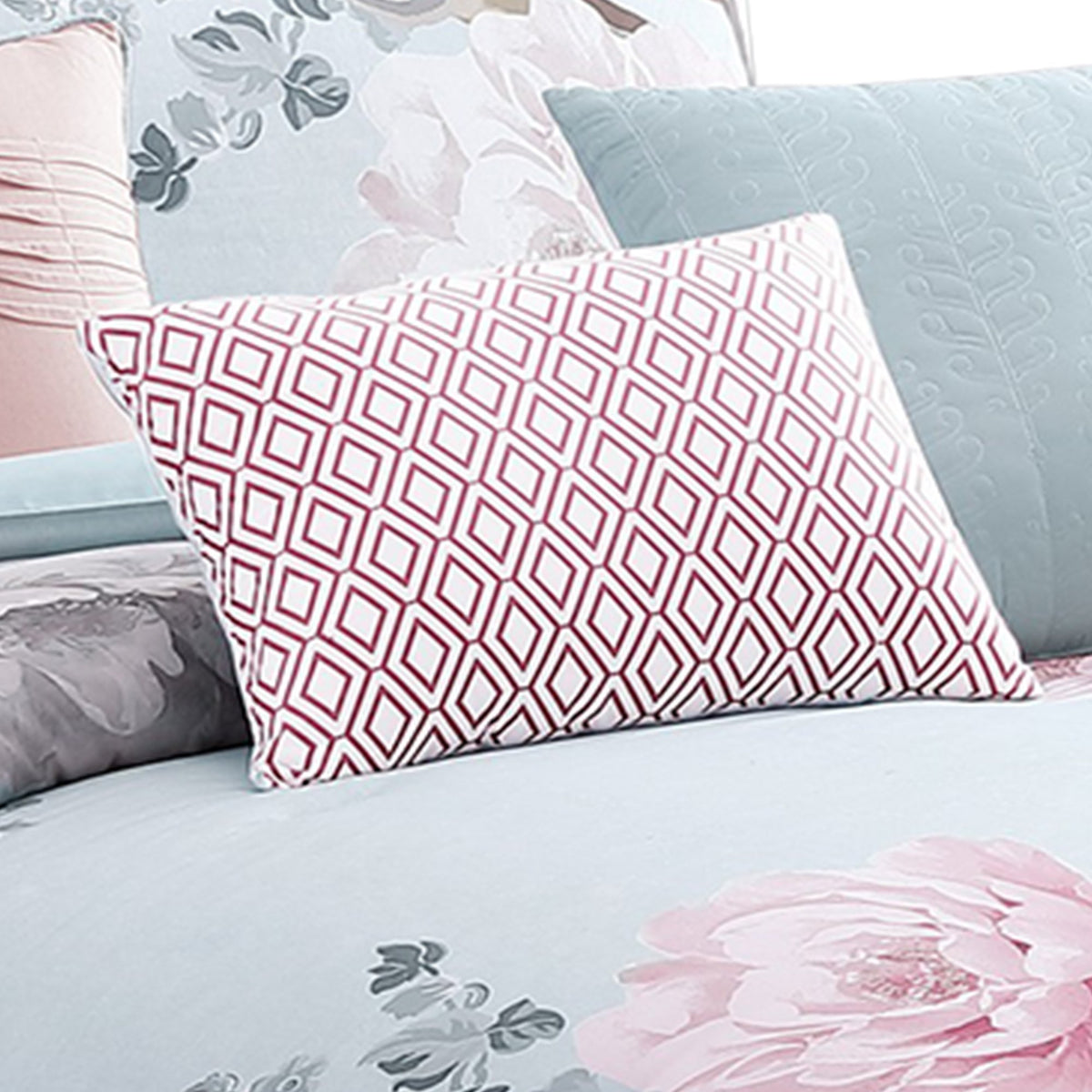 King Size 7 Piece Fabric Comforter Set with Floral Prints, Multicolor - BM225193