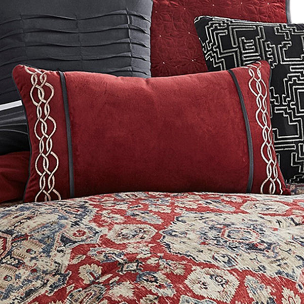9 Piece Queen Size Comforter Set with Medallion Print, Red and Blue - BM225196