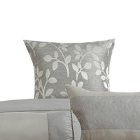 King Size 7 Piece Fabric Comforter Set with Leaf Prints, Gray - BM225197