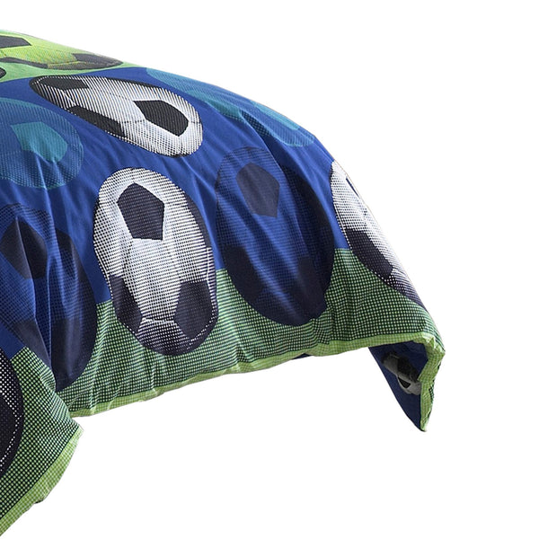 3 Piece Twin Size Comforter Set with Soccer Theme, Multicolor - BM225199