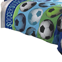 3 Piece Twin Size Comforter Set with Soccer Theme, Multicolor - BM225199