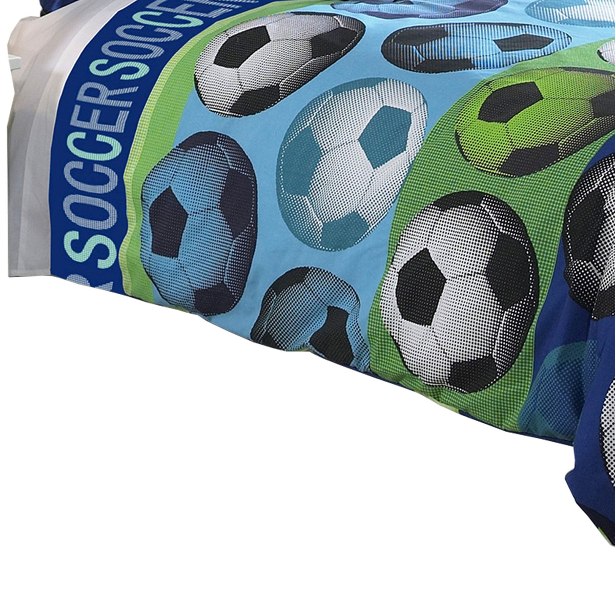 4 Piece Full Size Comforter Set with Soccer Theme, Multicolor - BM225200