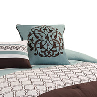 Quatrefoil King Size 8 Piece Fabric Comforter Set , Brown and Blue - BM225203