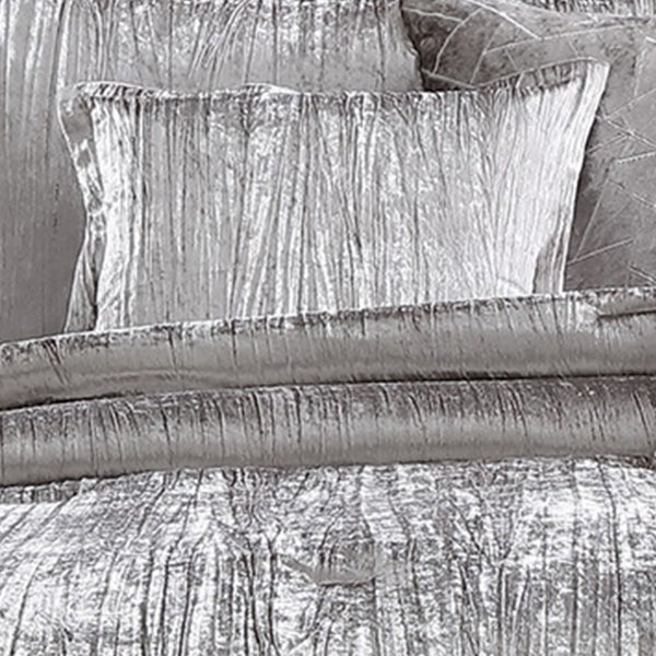 King Size 7 Piece Fabric Comforter Set with Crinkle Texture, Silver - BM225205