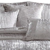 Queen Size 7 Piece Fabric Comforter Set with Crinkle Texture, Silver - BM225206