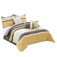 Quatrefoil Print King Size 7 Piece Fabric Comforter Set, Yellow and Gray - BM225207