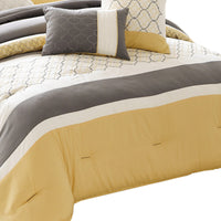 Quatrefoil Print King Size 7 Piece Fabric Comforter Set, Yellow and Gray - BM225207